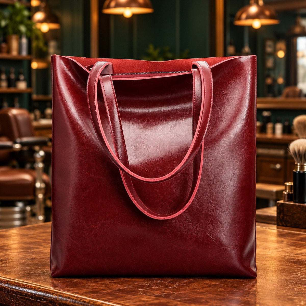 Sac cabas femme en croûte de cuir grand format – détail 1