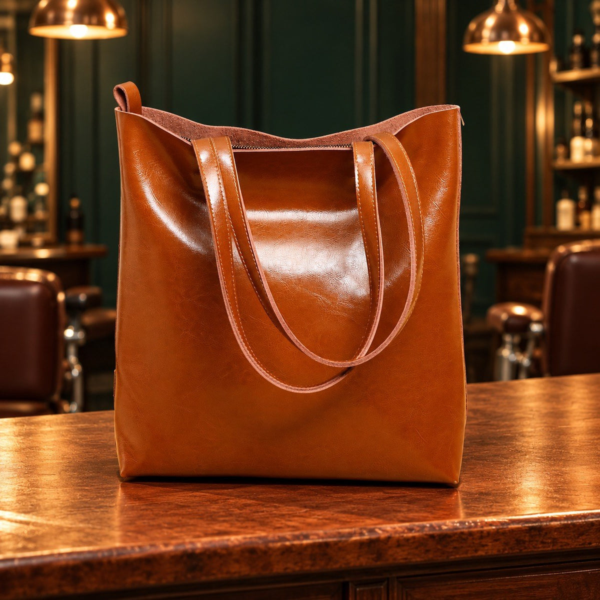 Sac cabas femme en croûte de cuir grand format – détail 2
