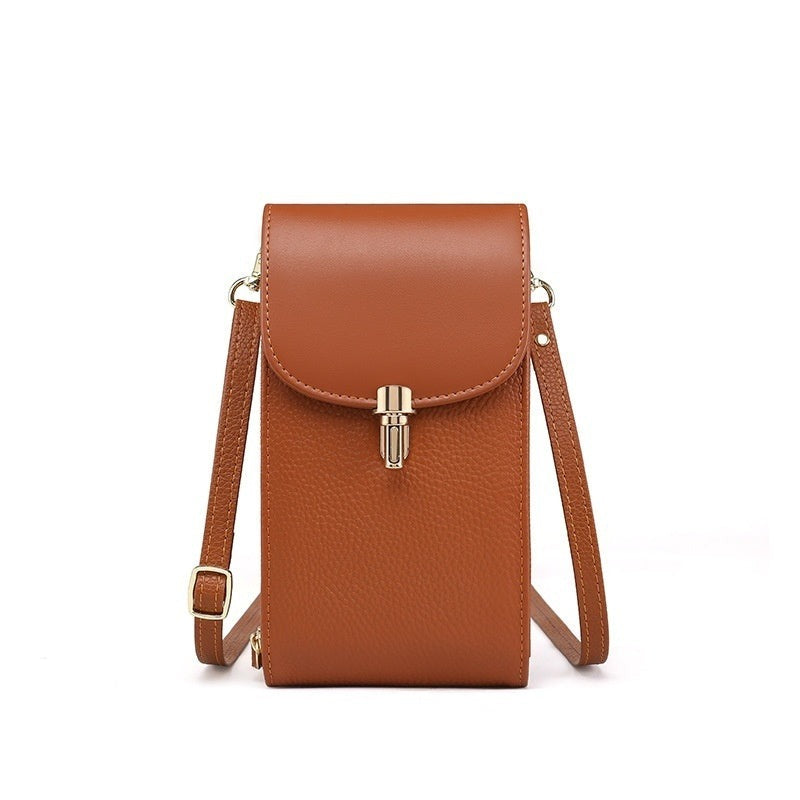Pochette téléphone bandoulière femme en cuir grainé