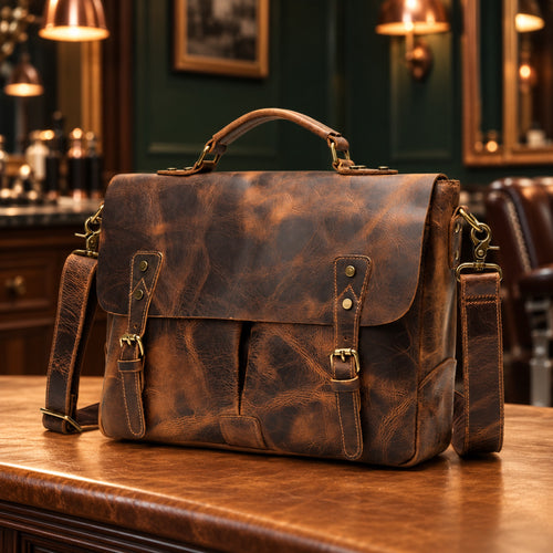 Cartable homme vintage en cuir – 15 pouces