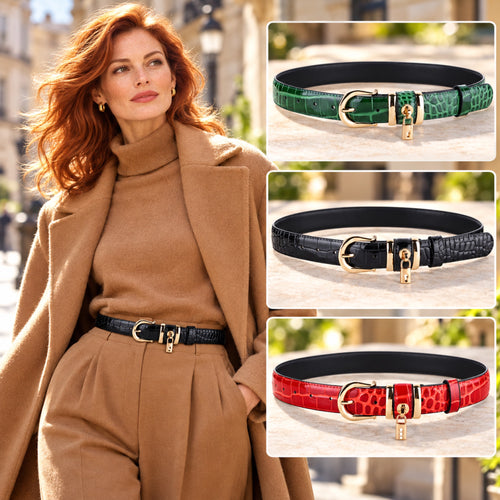 Ceinture femme en cuir effet croco – Boucle dorée
