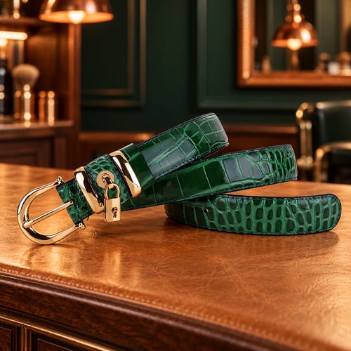 Ceinture femme en cuir effet croco – Boucle dorée – vue 2