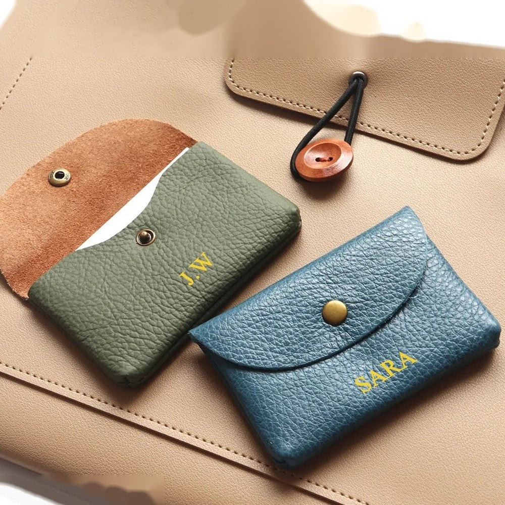 Porte-cartes en cuir personnalisable avec initiales gravées
